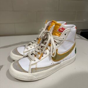 Nike White and Yellow High-Top Blazers With Color Changing Swishes